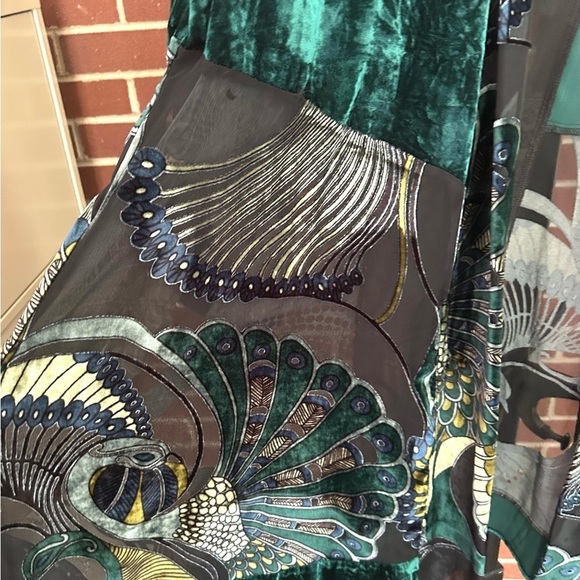 Chico’s Traveler’s Emerald Green Peacock Velvet Burnout Duster Boho Festival - Picture 6 of 9